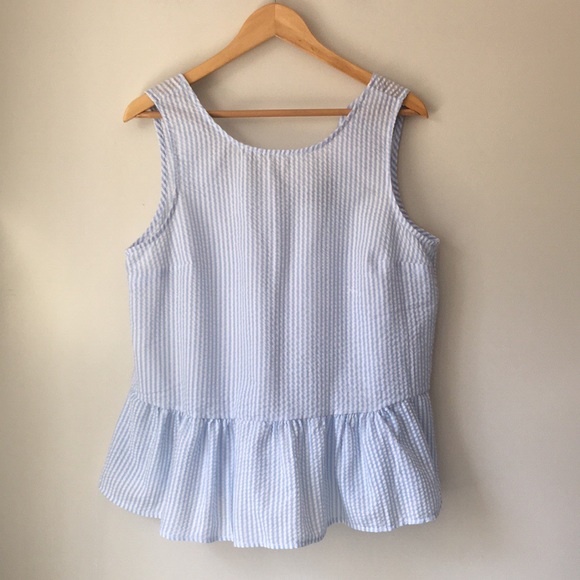 Primark Tops - Primark Blue Seersucker Sleeveless Peplum Blouse